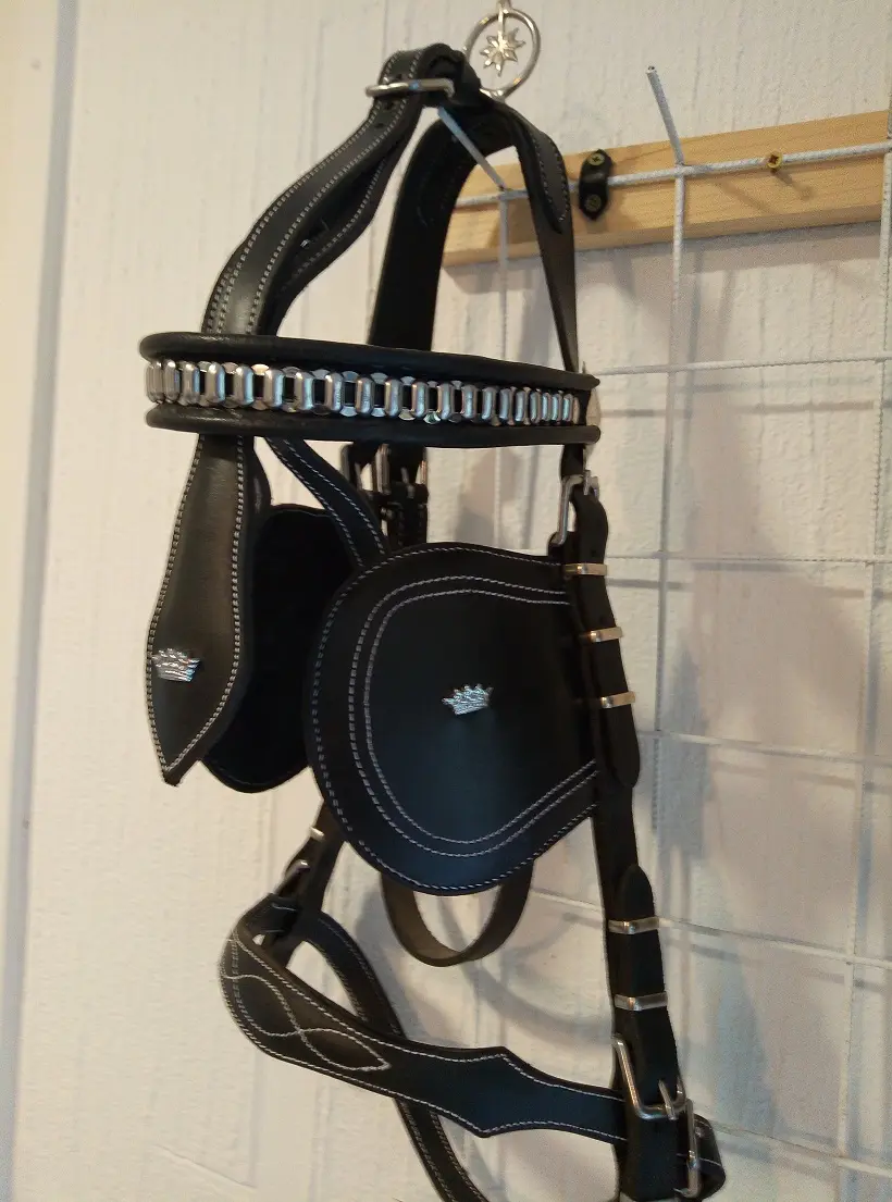 Černá kočárová ohlávka se stříbrnými korunkami